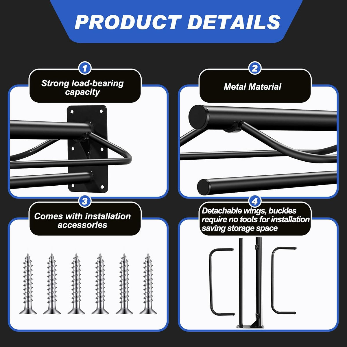 6 Pcs Wall Mount Saddle Rack Stand with Pad Bar