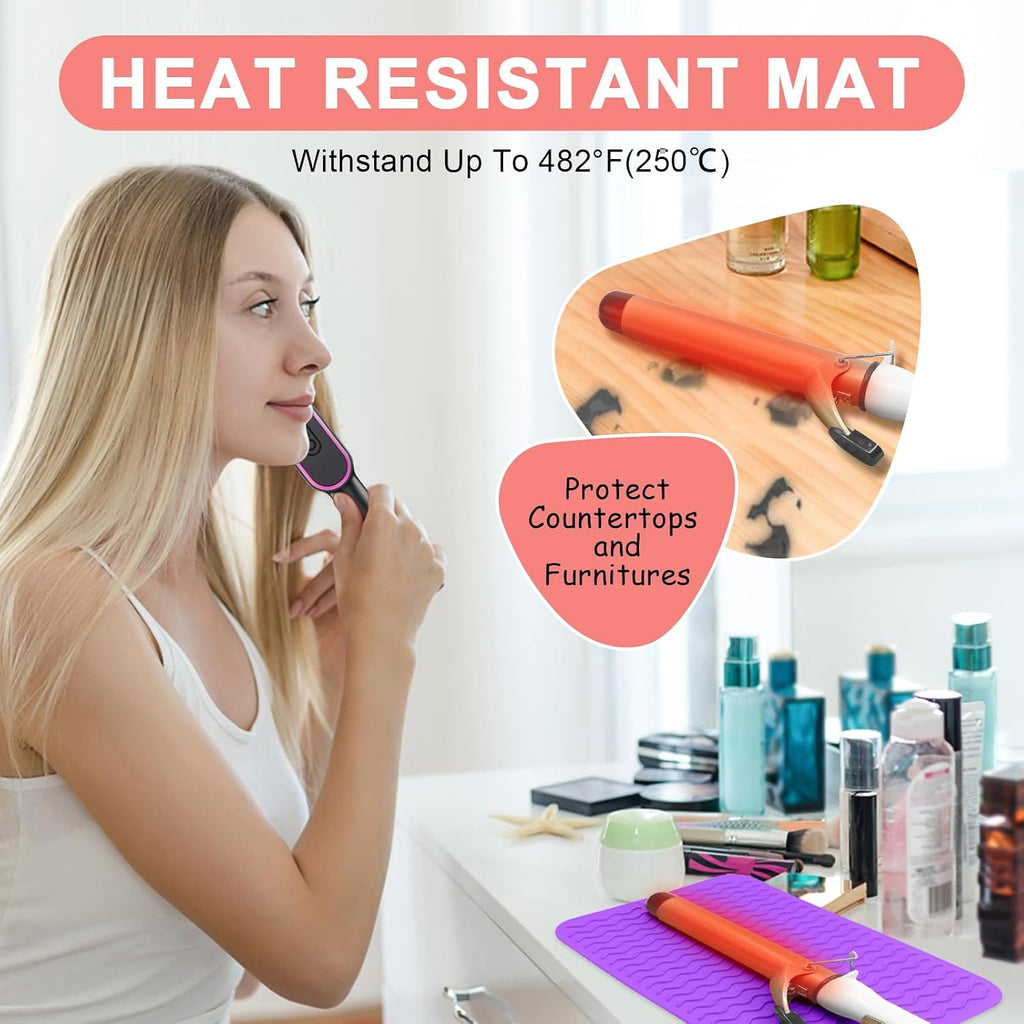 Plus Size Silicone Heat Resistant Mat, Portable Travel Hot Tools Pad Cover for Curling Iron, Flat Iron, Hair