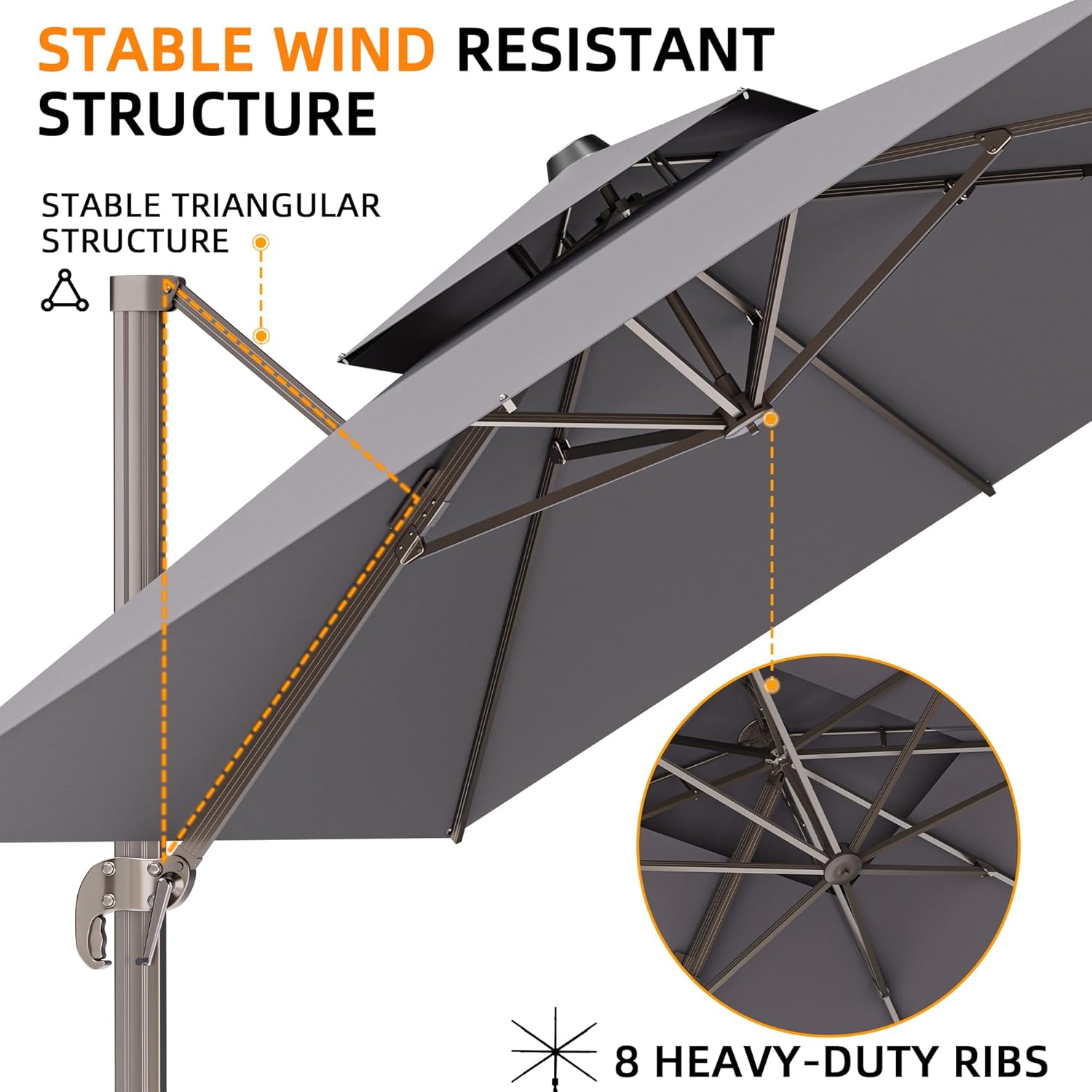 9' X 12' Cantilever Outdoor Patio Umbrellas with Base Included, Large Rectangle Umbrella Heavy Duty 360°Rotation