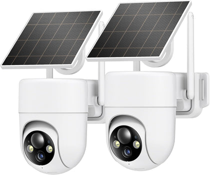 2K Solar Security Cameras Wireless Outdoor, 2PCS Outdoor Camera Wireless with 360° View, Cameras for Home Security