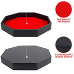 Dice Rolling Tray, Felt Lined PU Leather Octagon Dice Tray for Dungeon Crawler Games, Red