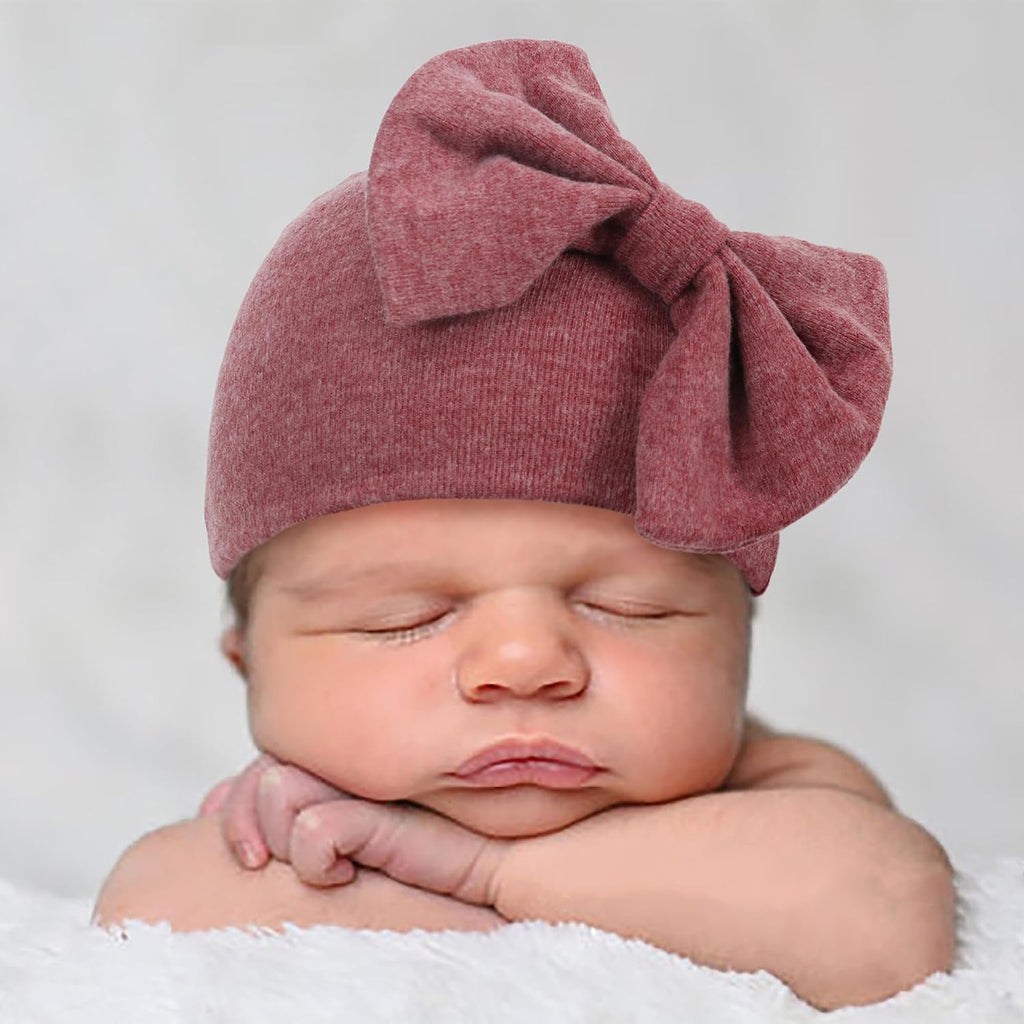 Newborn Beanies Cap No Scratch Mittens Set 0-6 Months Infant Bow Caps Baby Girls Boys Cute Nursery Headbands Hats