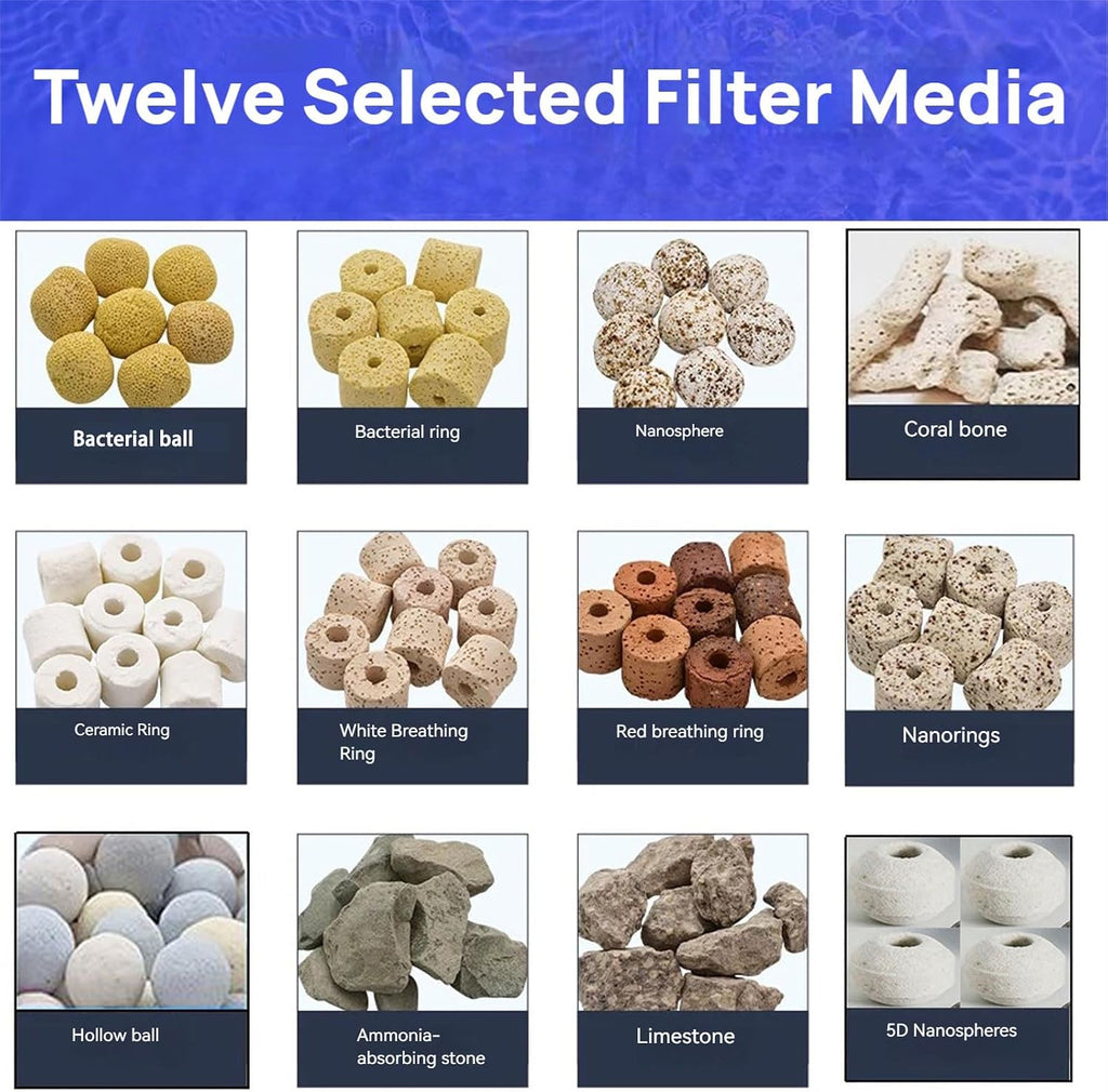 Bio Aquarium Filter Media, 12 in 1 Fish Tank Filter Material, Ceramic Rings Activated Carbon Bio Balls Freshwater