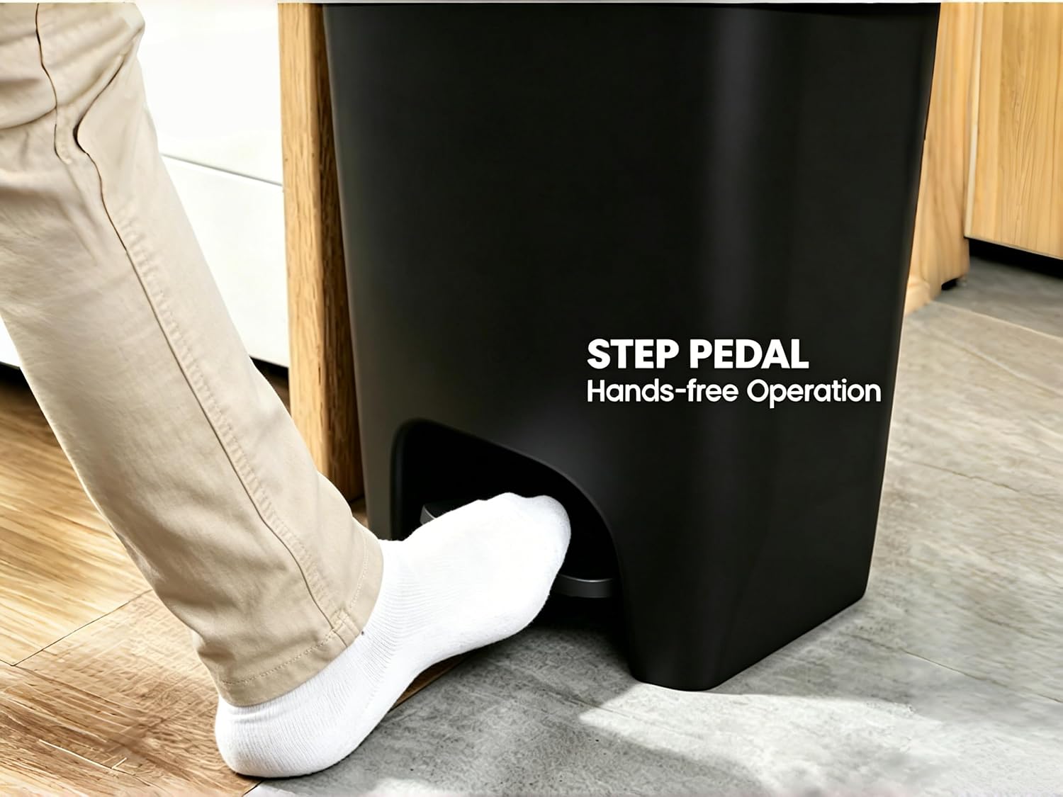 12.1 Gal Kitchen Trash Can 16.6"x13.2"x24.8" Black Step Bin w/Lid Pedal | Matte plastic, fingerprint-proof.
