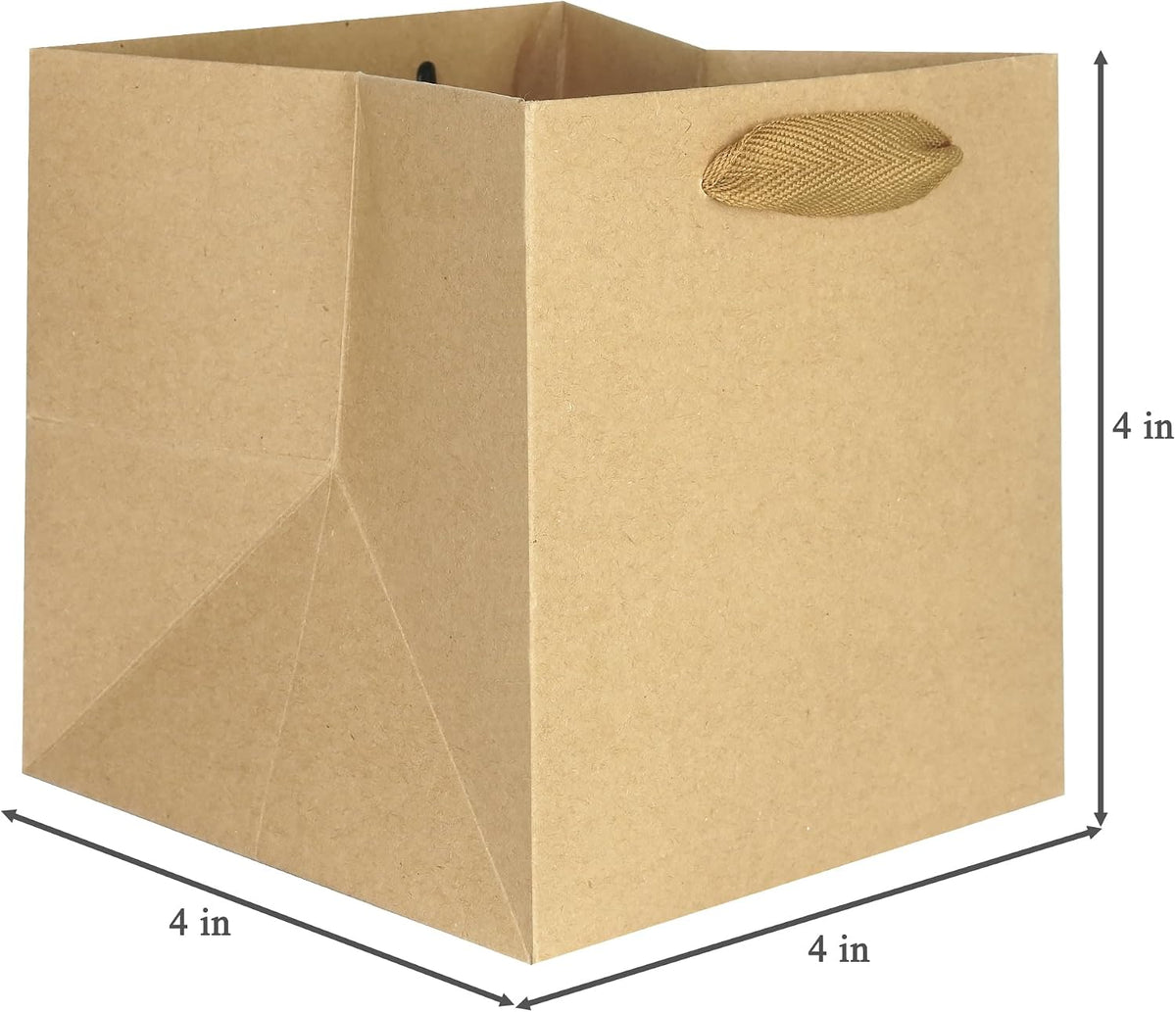 10 Pcs Brown Square Gift Bags 4x4x4 Gift Bags with Handles
