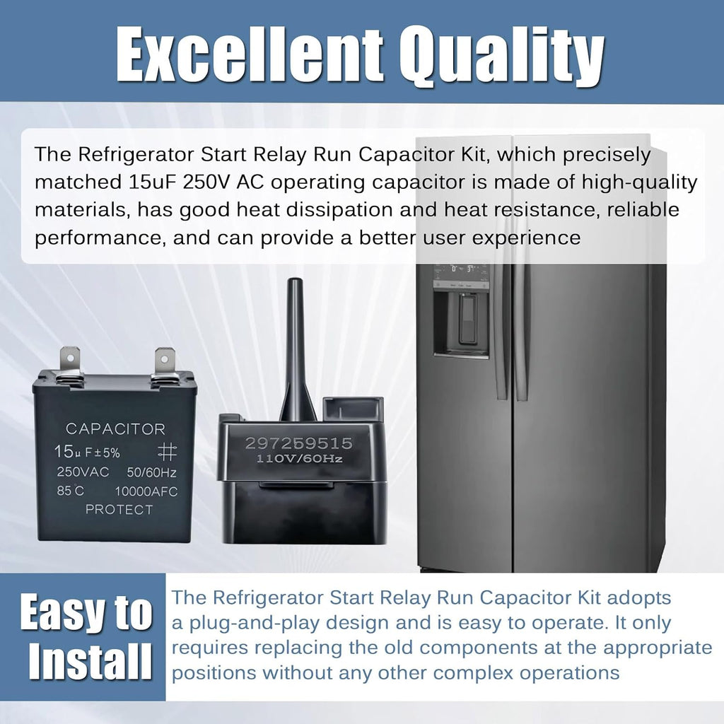 Refrigerator Start Relay Run Capacitor Kit for Frigidaire Kenmore Freezers