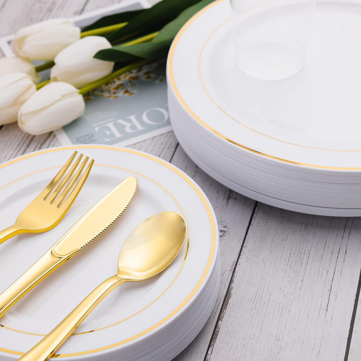 60PCS Gold Plastic Silverware, Heavy Duty Disposable Utensils/Cutlery