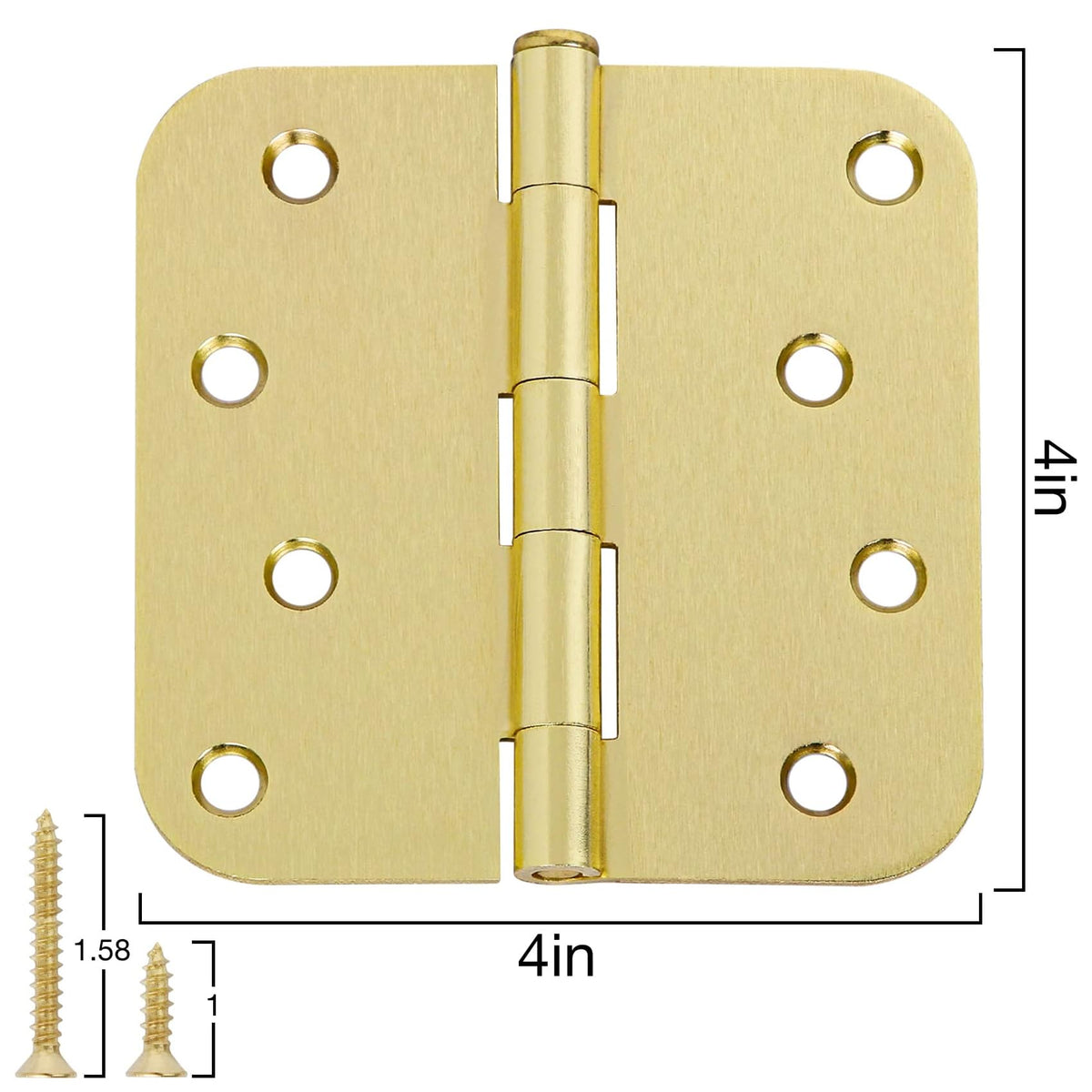 3 Pack Interior Door Hinges 4 Inch Brushed Brass 5/8" Radius Gold