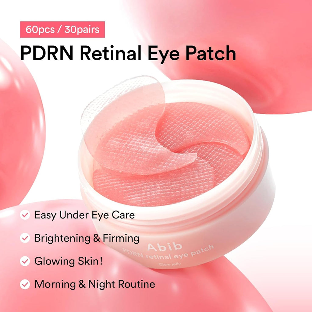 PDRN Retinal Eye Patches for Rejuvenating & Puffy Eyes with Glow Jelly, Niacinamide, 60 Count, Korean Skin Care