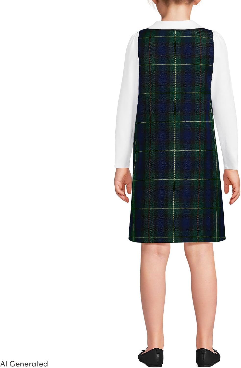 Girls Plaid Button Shoulder Patch Pocket Jumper 8 Hunter/Classic Navy Plaid