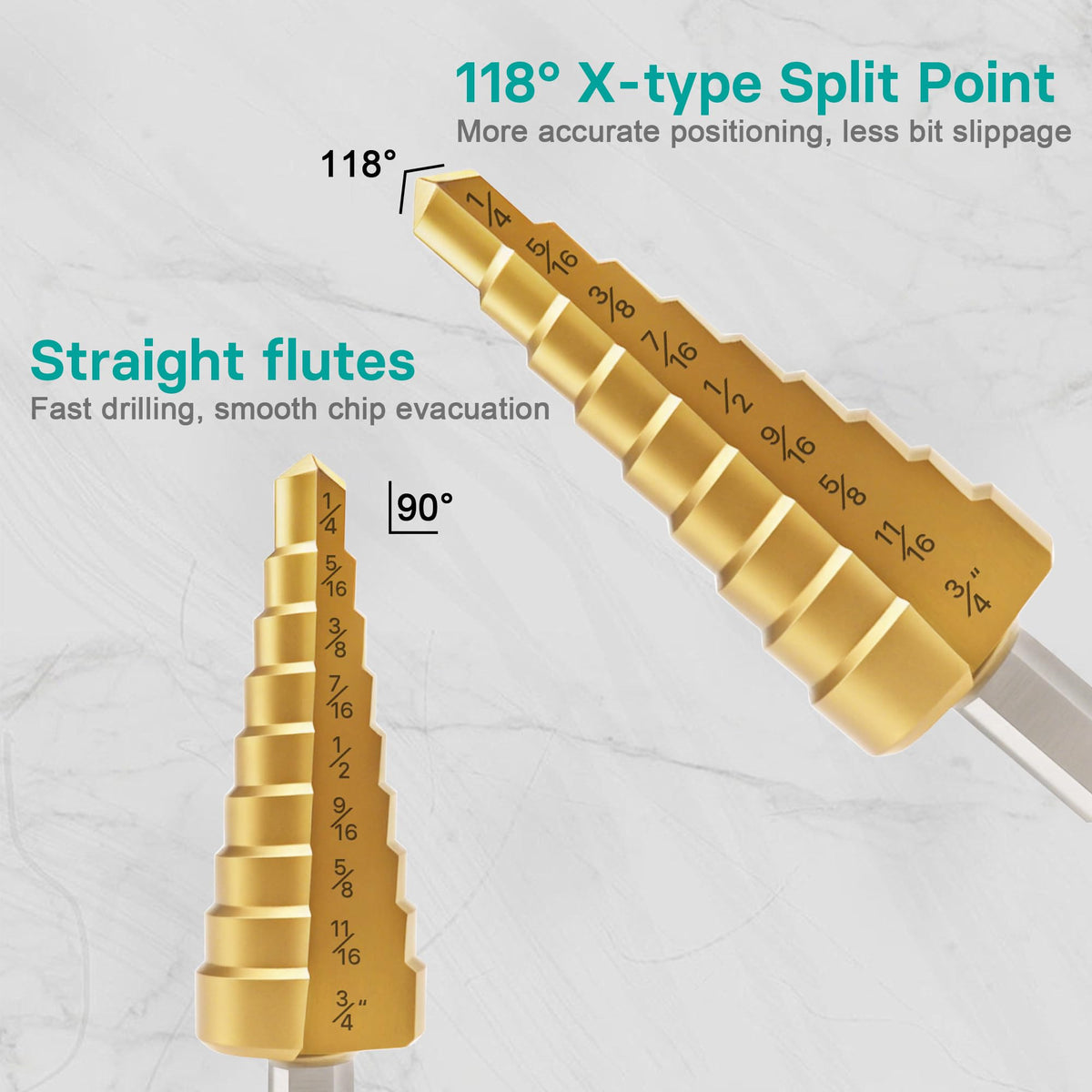 OSTTE Step Drill Bits 3Pc, HSS Titanium Coated Step Drill Bit Set for Wood