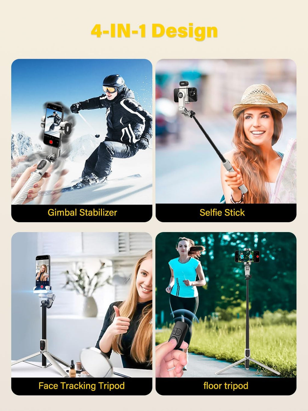 M2PRO White Smartphone Gimbal Stabilizer, 4-in-1 Phone Stabilizer | No App Required Face Tracking, 108cm Extension