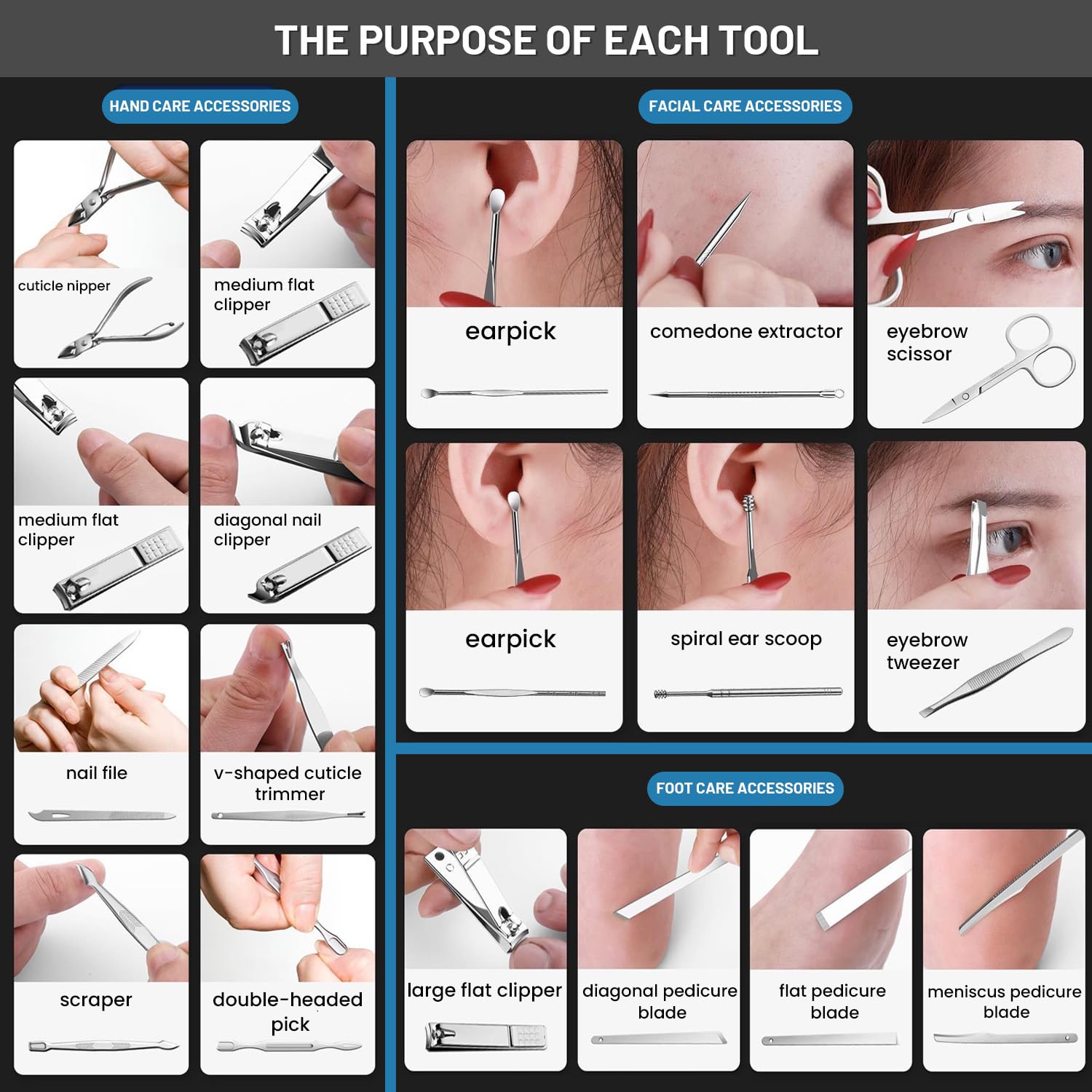 Manicure Pedicure Kit, Nail Clipper Tools Set Exra Thick Personal Care Women’s Grooming Kit Christmas Gifts for Men