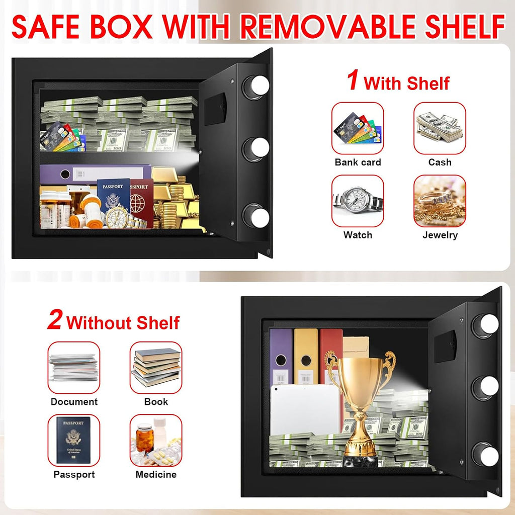 1.8 Cub Small Fire Safe for Home Use, Digital Security Safes Fireproof Waterproof with Combination Lcok and Removable