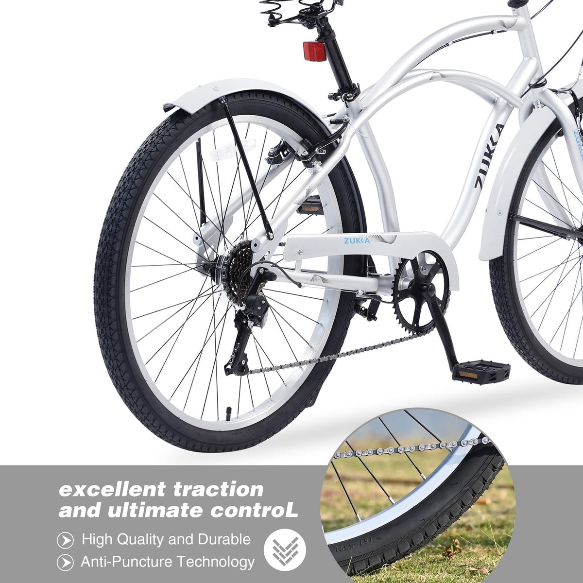 26 Inch Men's Beach Cruiser Bike Commuter Bicycle for Adult Men and Women with Dual V-Brake and Adjustable Seat, 7