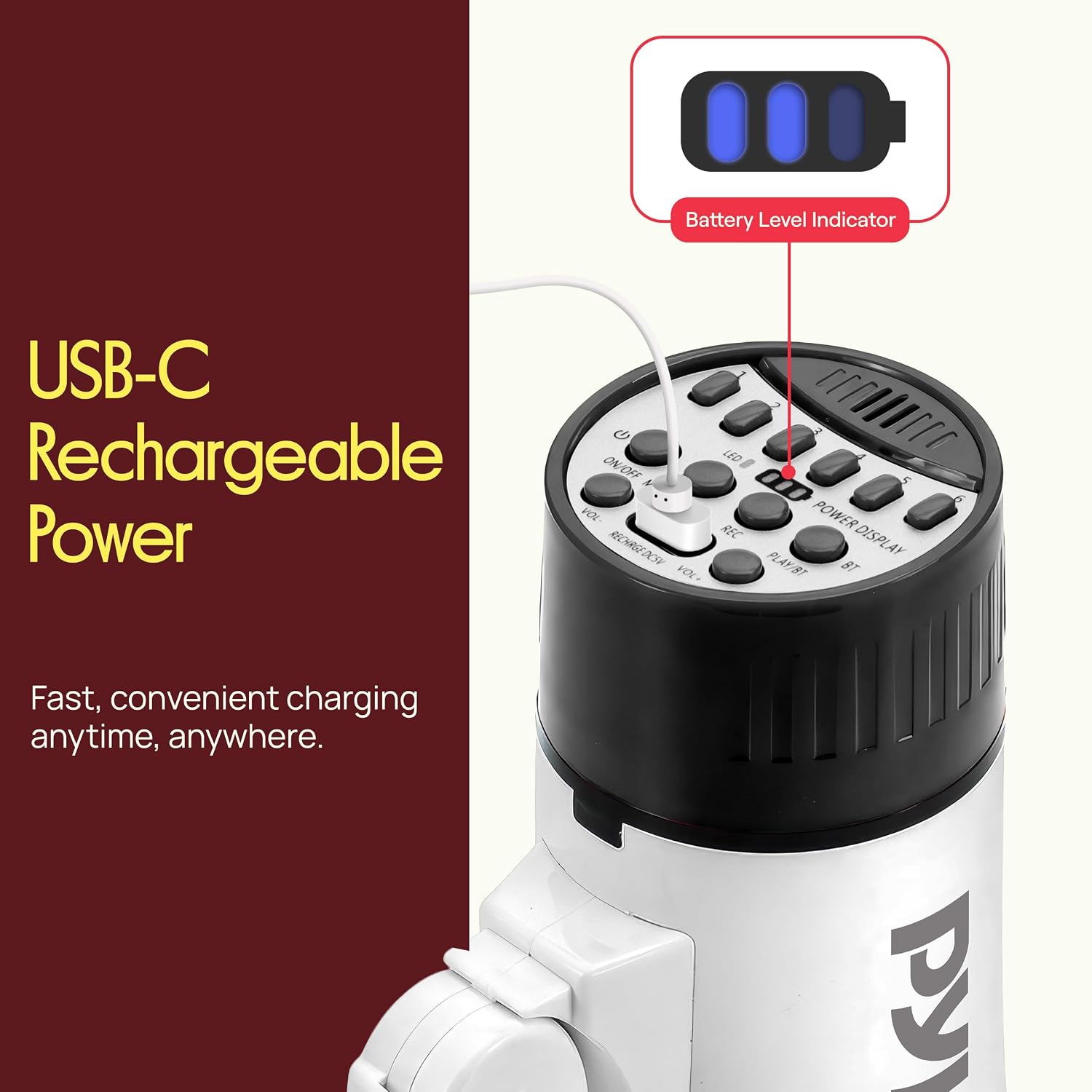 Rechargeable Bluetooth Bullhorn Megaphone with Voice Changer, Siren & USB-C Fast Charging, 1200-Yard Voice Range for