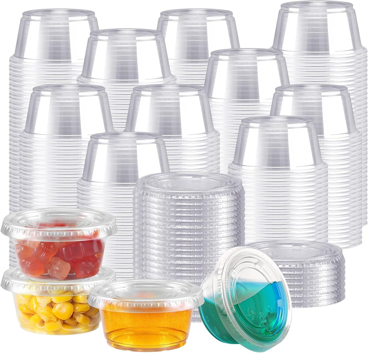 500 Set 2 oz Jello Shot Cups with Lids, Small Plastic Portion Cups