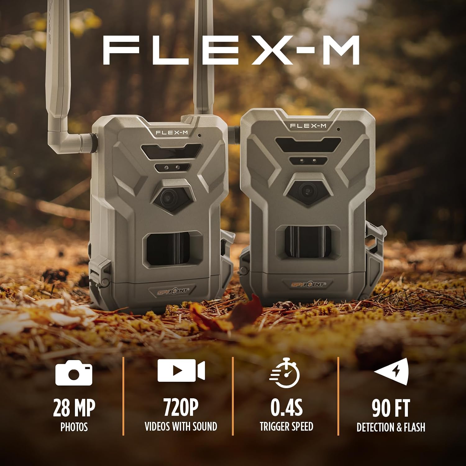 Flex-M Twin Pack Cellular Trail Cameras - Best Hunting Accessories, No WiFi Needed, GPS, Night Vision, Dual-Sim LTE