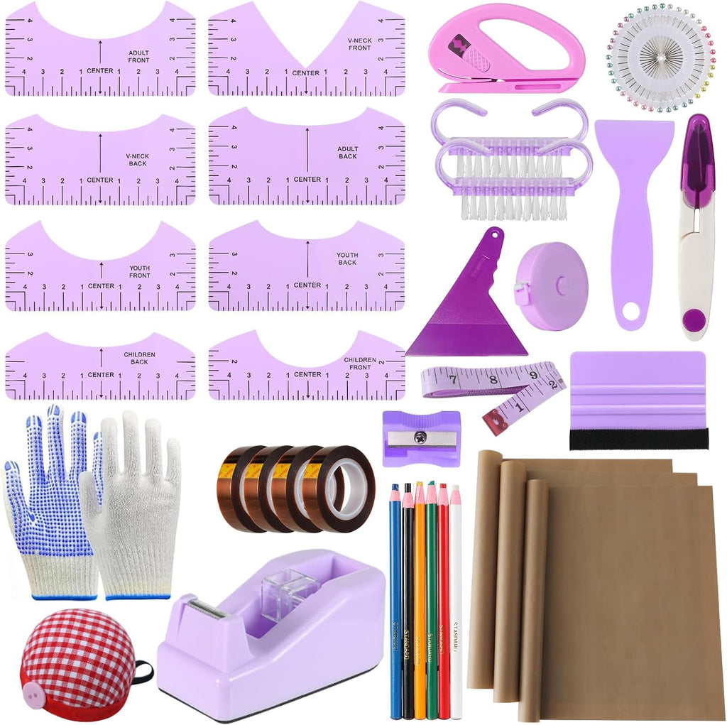 Sublimation Shirts Tool Kits With 8 T Shirt rulers, 3Pack Teflon Sheet for Heat Press 12*16in, Heat Resistant Gloves