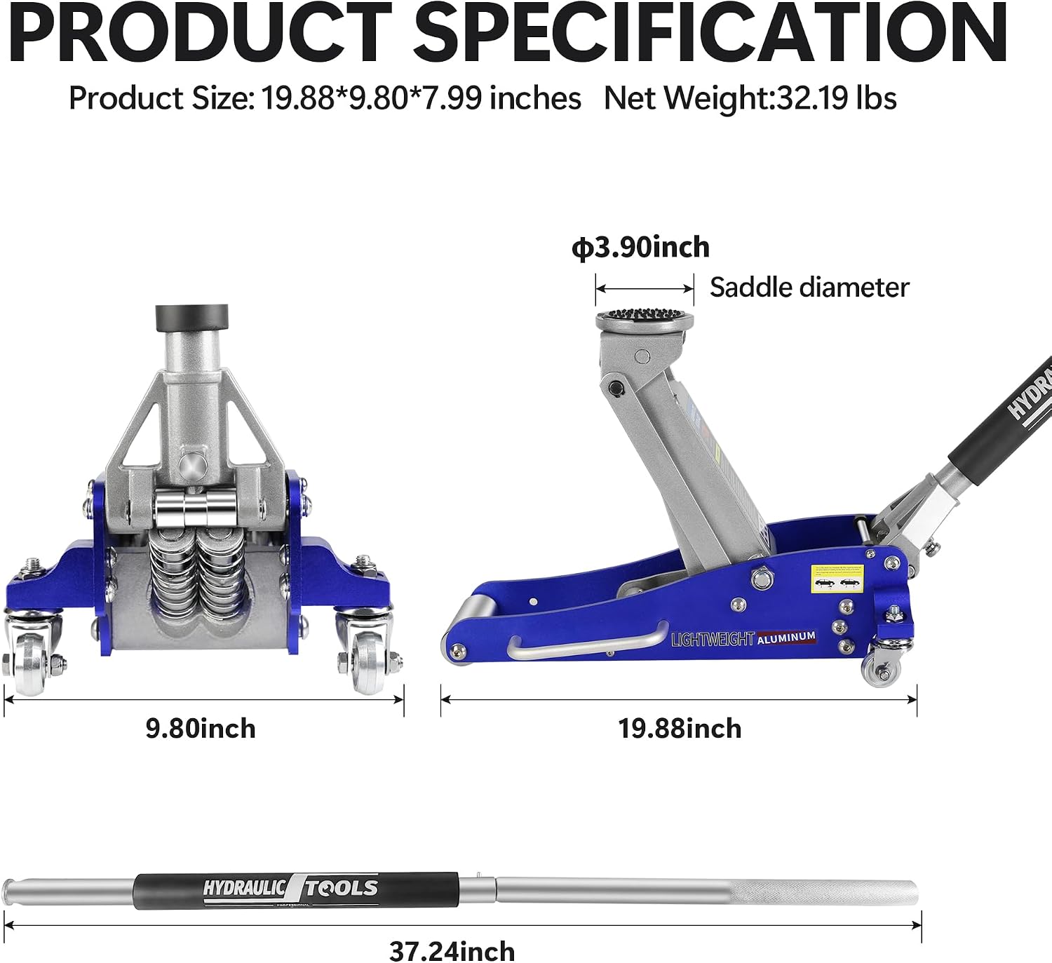 Floor Jack 1.5 Ton Hydraulic Low Profile Aluminum and Steel Car Jack, Lightweight Service Jack with Quick Lift Dual