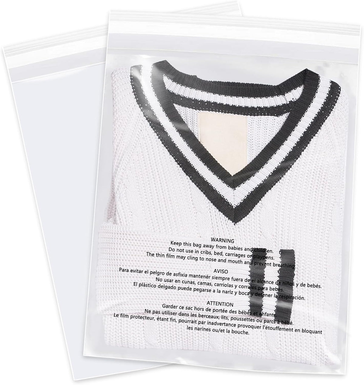 13" x 15" (100 Count) Clear Poly Bags with Suffocation Warning