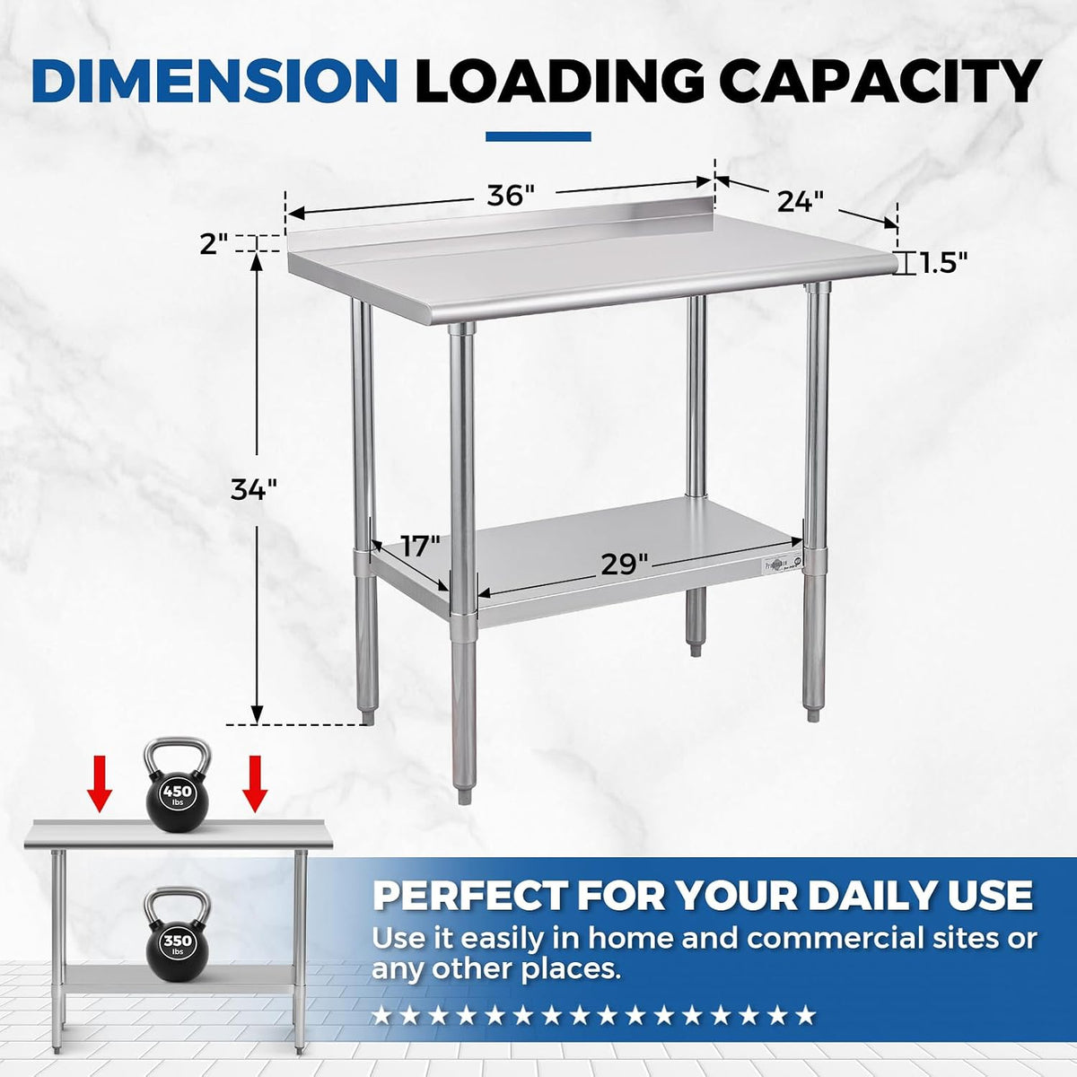 Stainless Steel Prep Table 24''x36'' Workbench with Backsplash