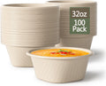 32 Ounce Large Paper Bowls Disposable Soup Bowl Disposable Heavy Duty Compostable Bowls, Eco-friendly Sugarcane and