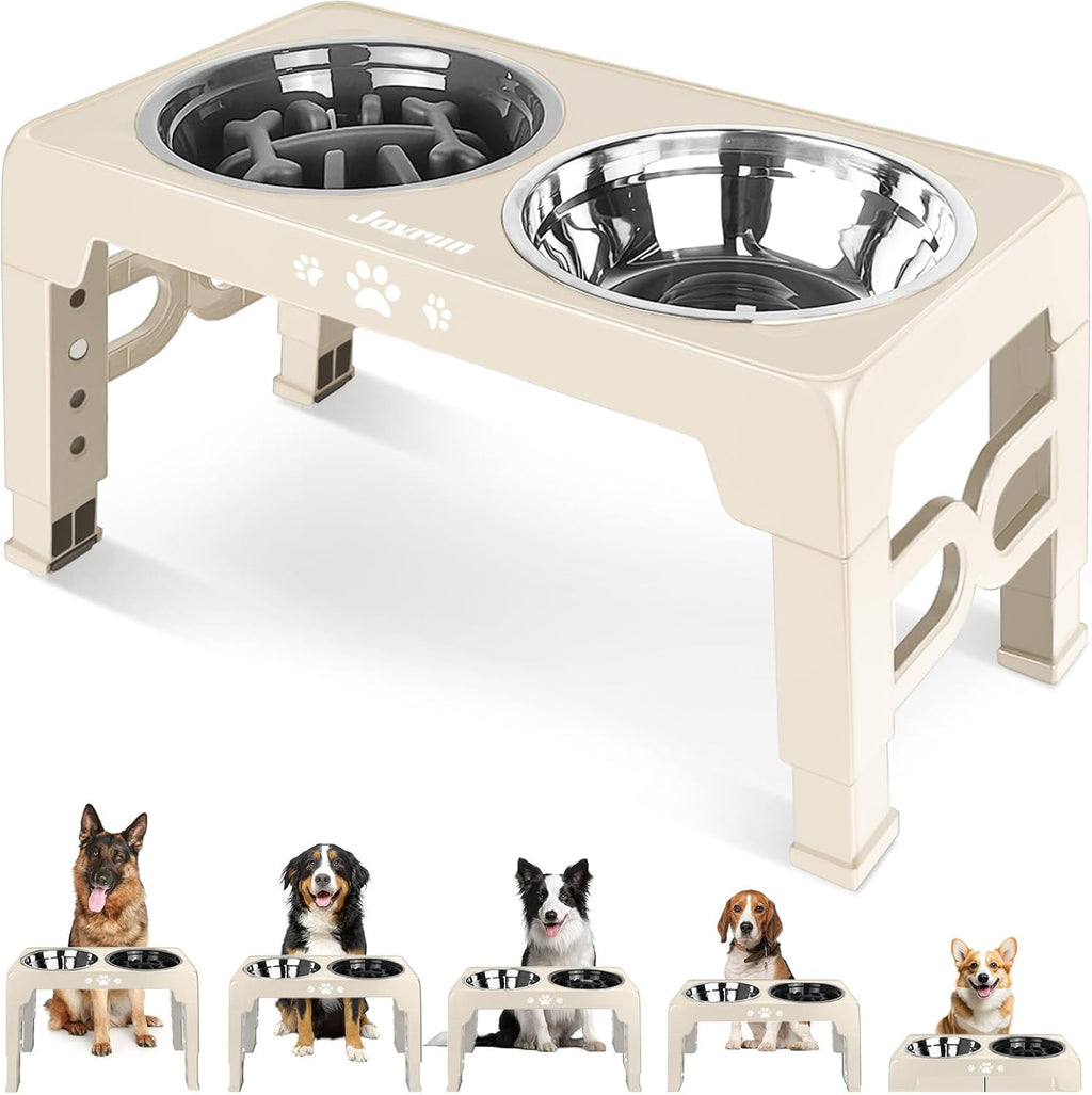 Elevated Dog Bowls for Medium Large Size Dogs, Non-Slip Dog Feeder with 1*Stainless Steel Dishes & 1*Slow Feeder