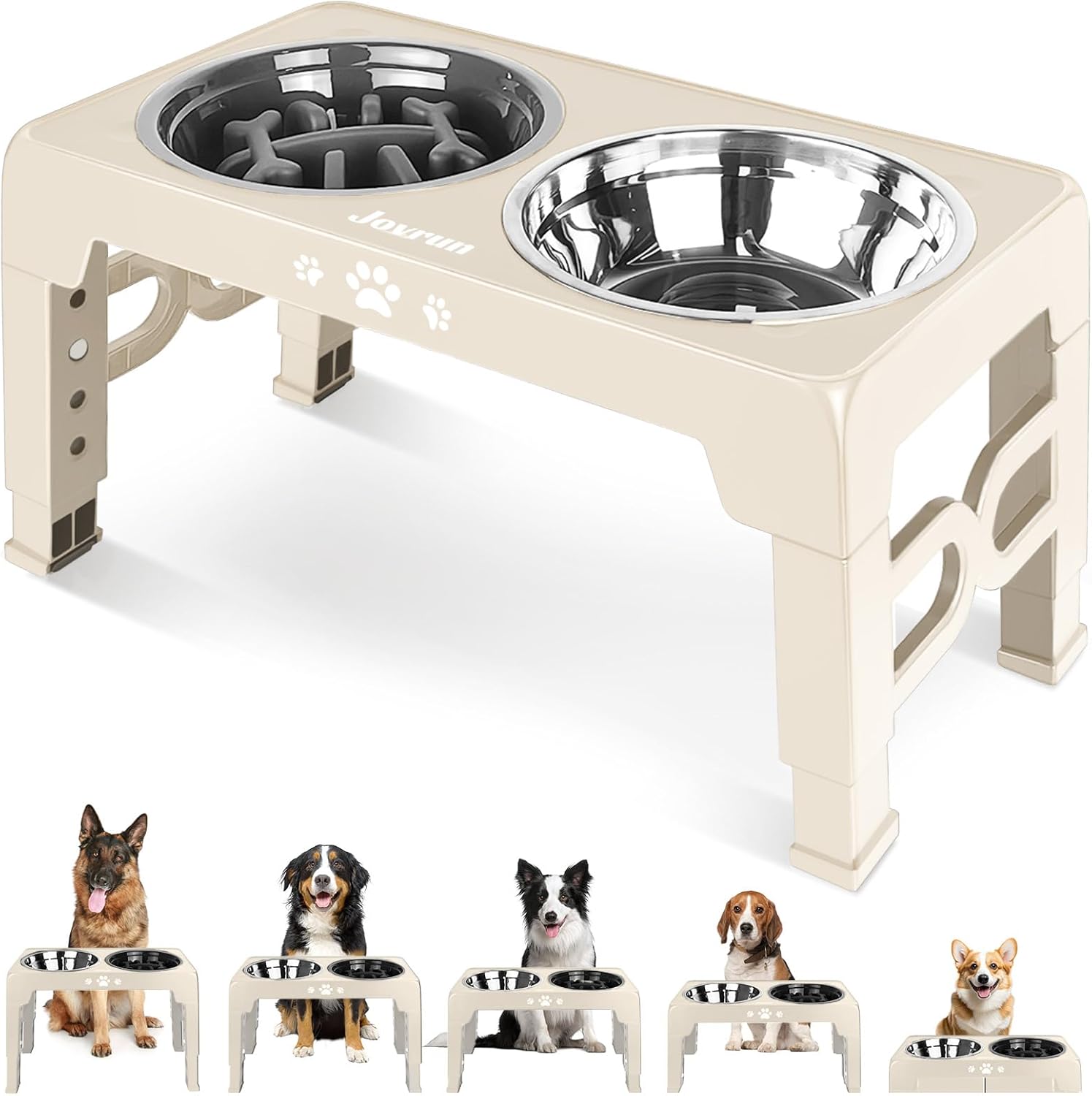 Elevated Dog Bowls for Medium Large Size Dogs, Non-Slip Dog Feeder with 1*Stainless Steel Dishes & 1*Slow Feeder