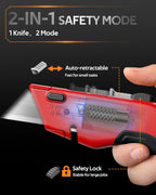 Box Cutter Utility Knife, [2-in-1] Retractable Box Cutter, Safety Heavy Duty Sharp Razor Knife for Home & Warehouse