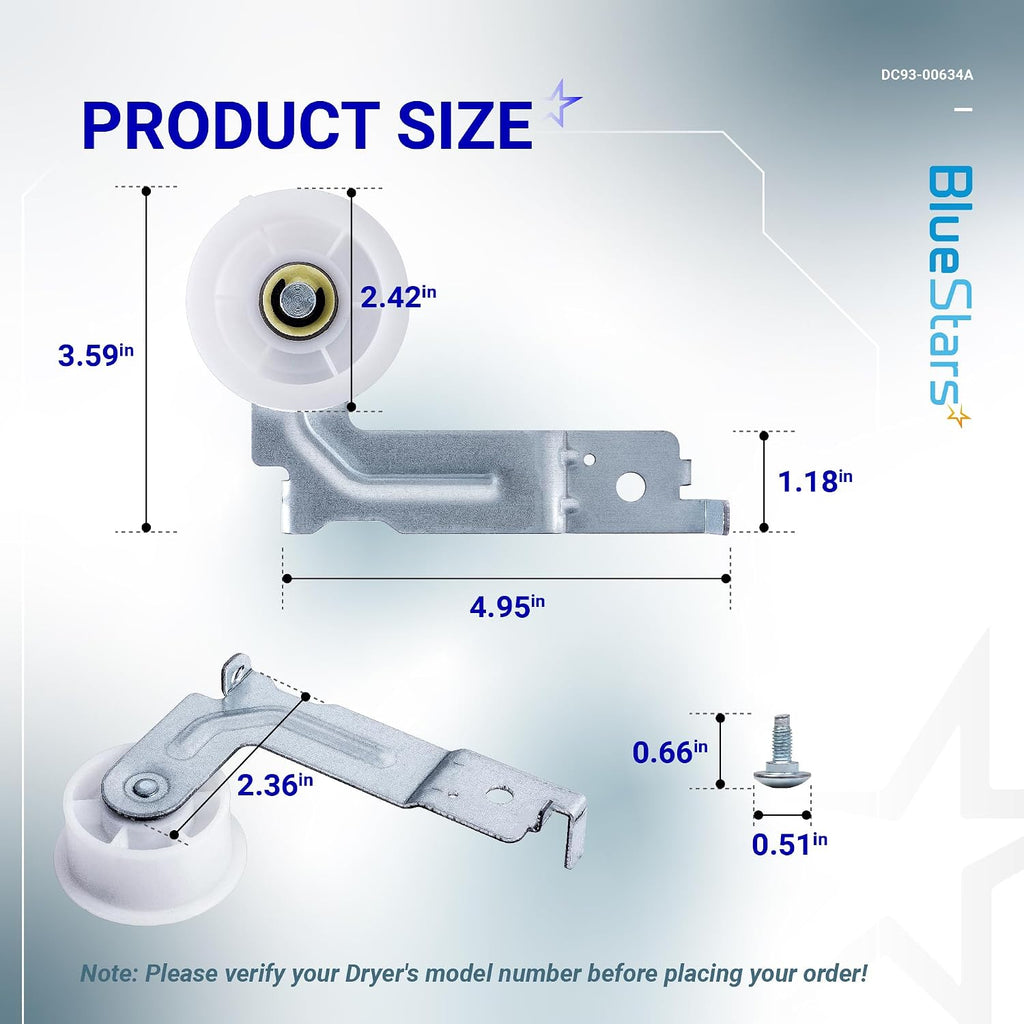 [Upgraded Dual Ball Bearings] BlueStars DC93-00634A Dryer Idler Pulley | with Sturdy Clip - For Samsung Dryers
