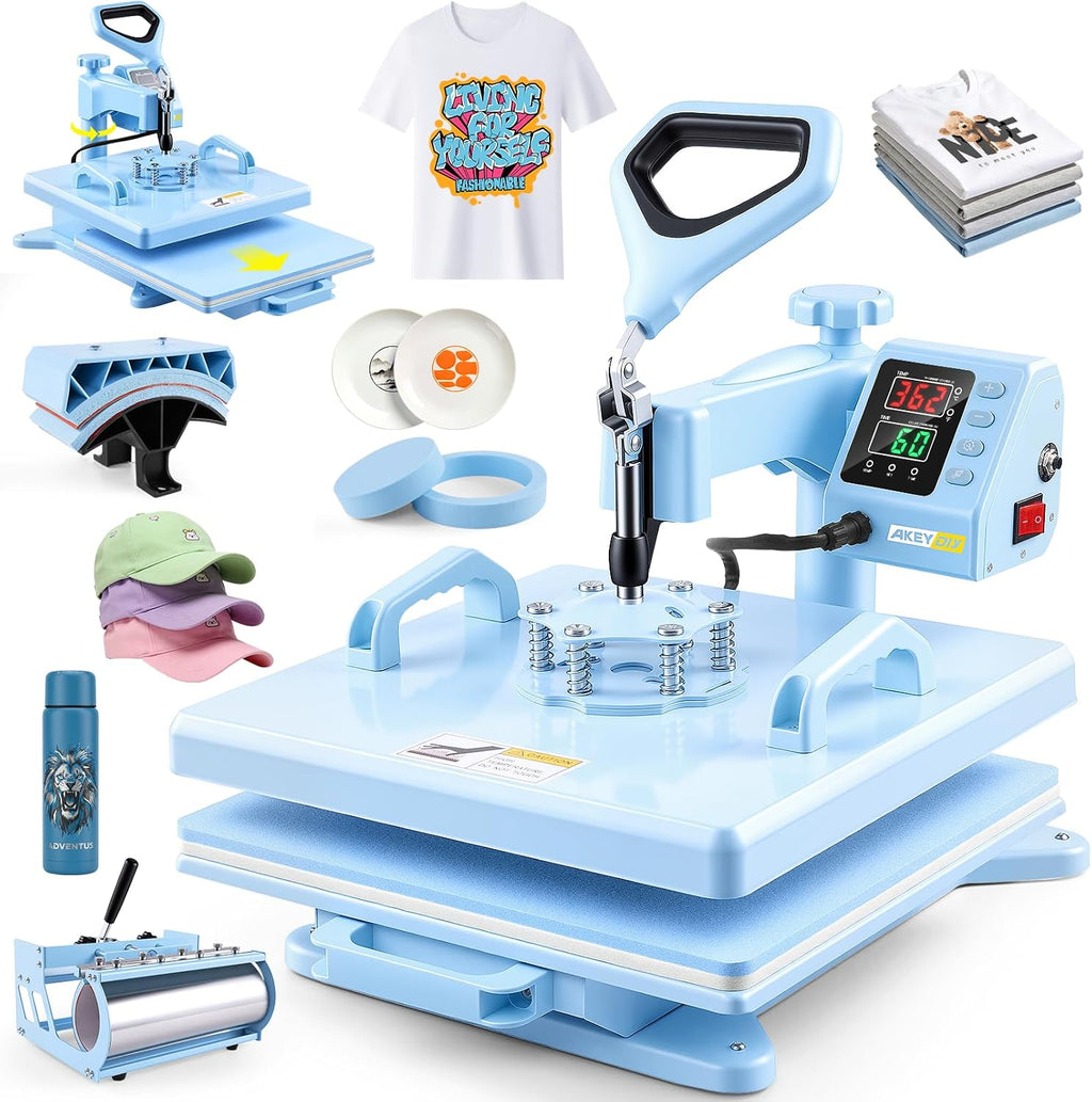 15"×15" 5 in 1 Heat Press Machine, 360° Swing Away & Slide Out Design, Digital Controal Box Dual-Tube Fast Heating