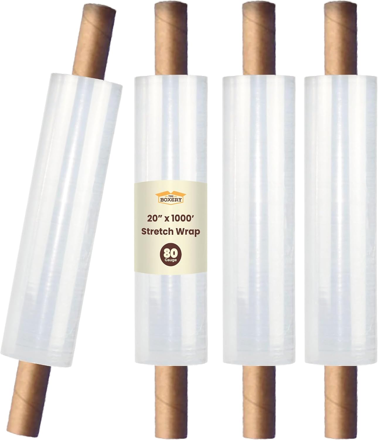 20" x 1000' -4 Rolls (4000ft Total) Cast Stretch Wrap with Handles – 80 Gauge Clear Film – Extended Core Hand Wrap