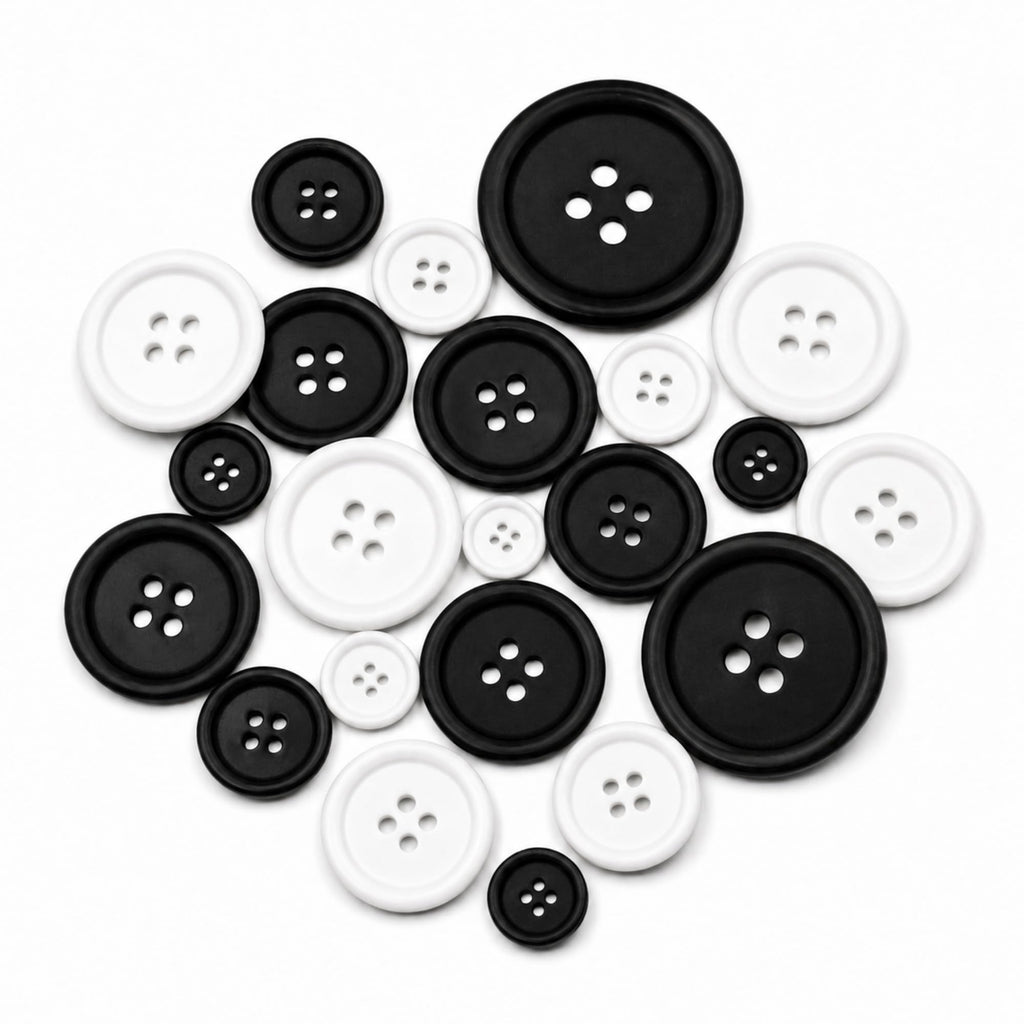 Assorted Sizes Black White 4 Holes Sewing Plastic Buttons