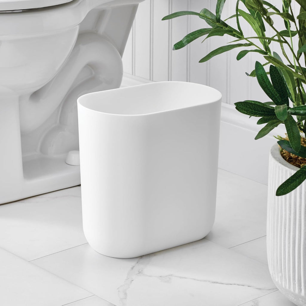 Small Slim Plastic Bathroom Trash Can, White | Bedroom, Office, Desk, Dorm