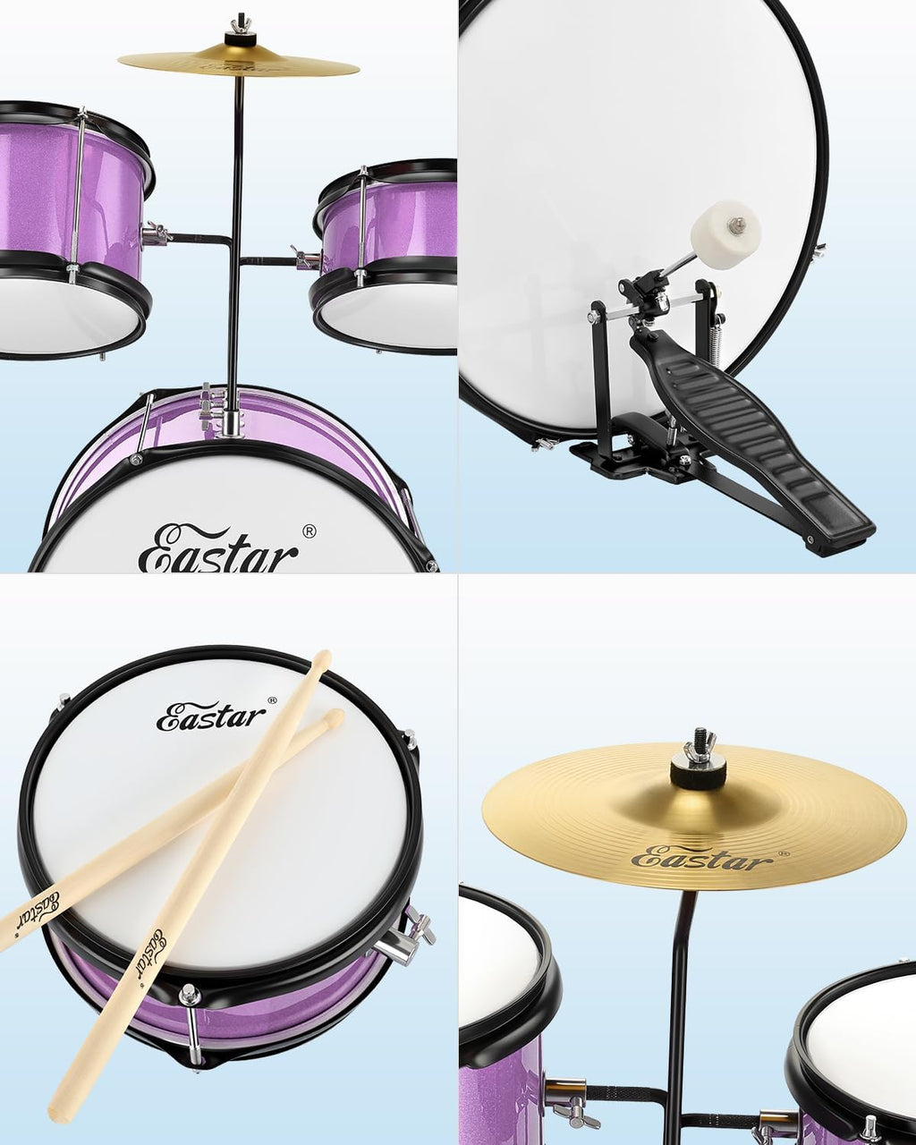 Drum Set 14 inch for Beginners,3 Piece Junior Drum Kit with Bass Tom Snare Drum,Adjustable Throne, Cymbal, Pedal &