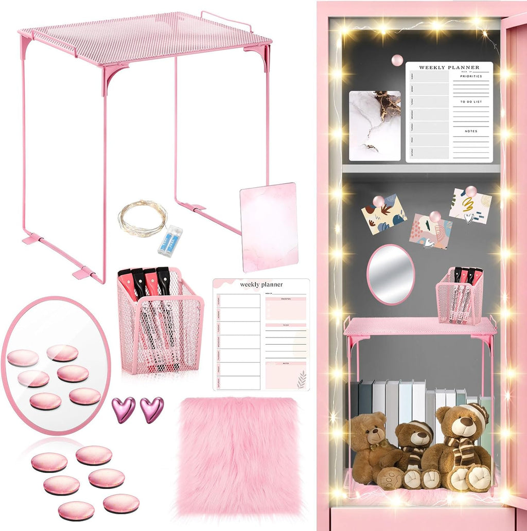 19 Pcs Locker Organizer and Decorating Kit, First Day of Essentials Marble Print Whiteboard with Markers Locker Shelf