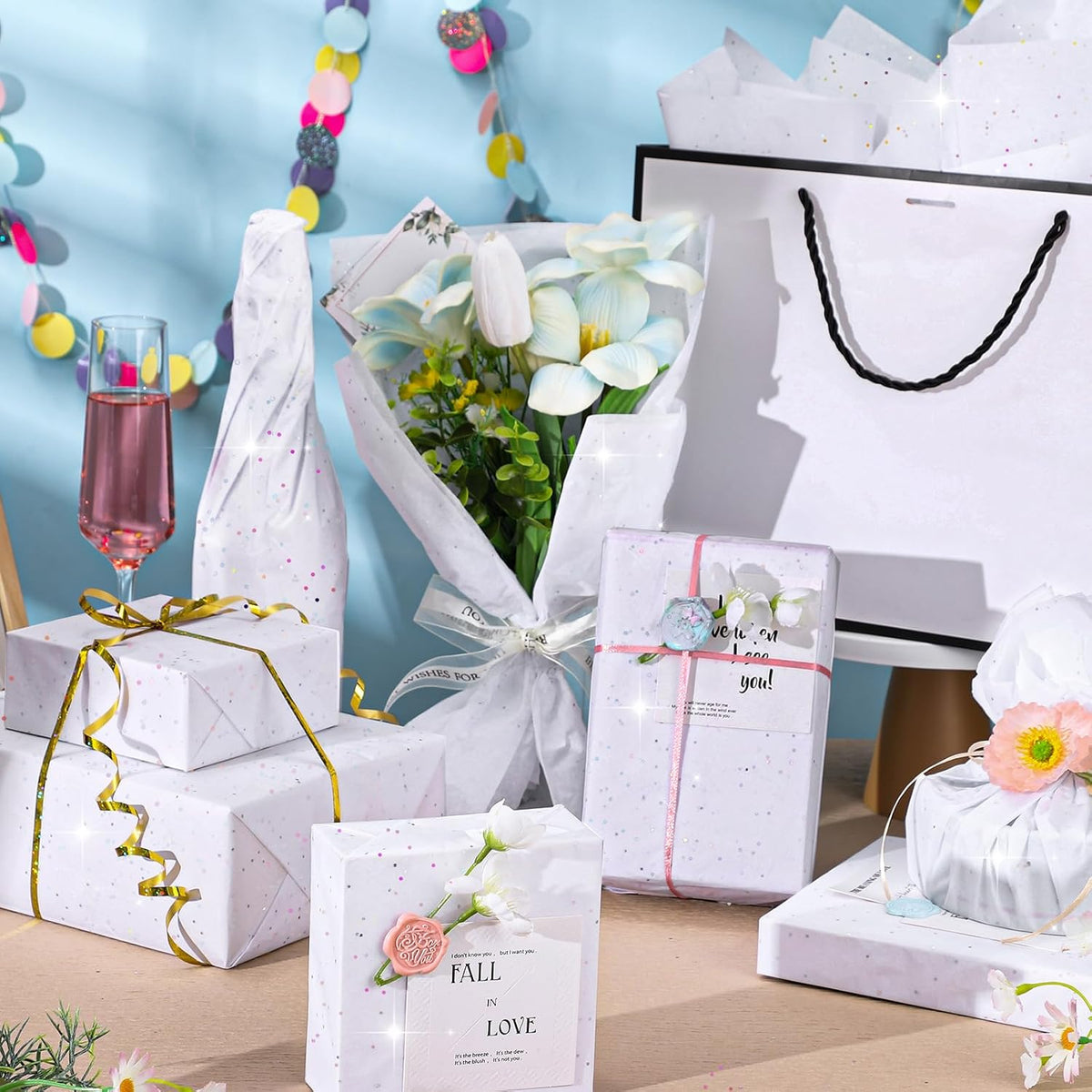 135 Sheets White Tissue Paper for Gift Bags 20 x 14 Inch Sparkle