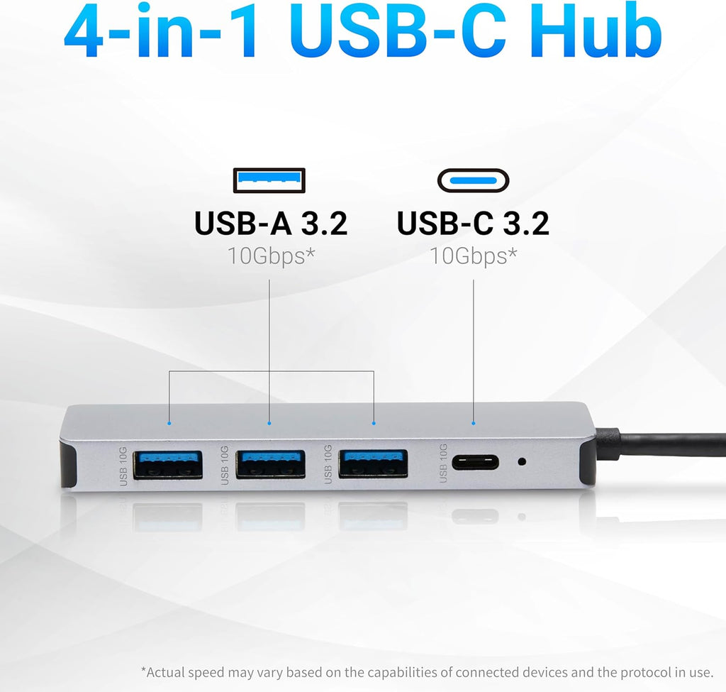 USB 3.2/3.1 Gen 2 Multiport USB C Hub Dock, 10Gbps, USB-C to 1xUSB-C/3xUSB-A, Works with Windows/Mac, Silver, Black