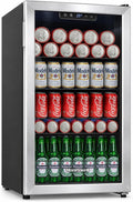Beverage Refrigerator and Cooler, 116 Can Mini Fridge with Glass Door for Soda Beer or Wine for Office or Bar with
