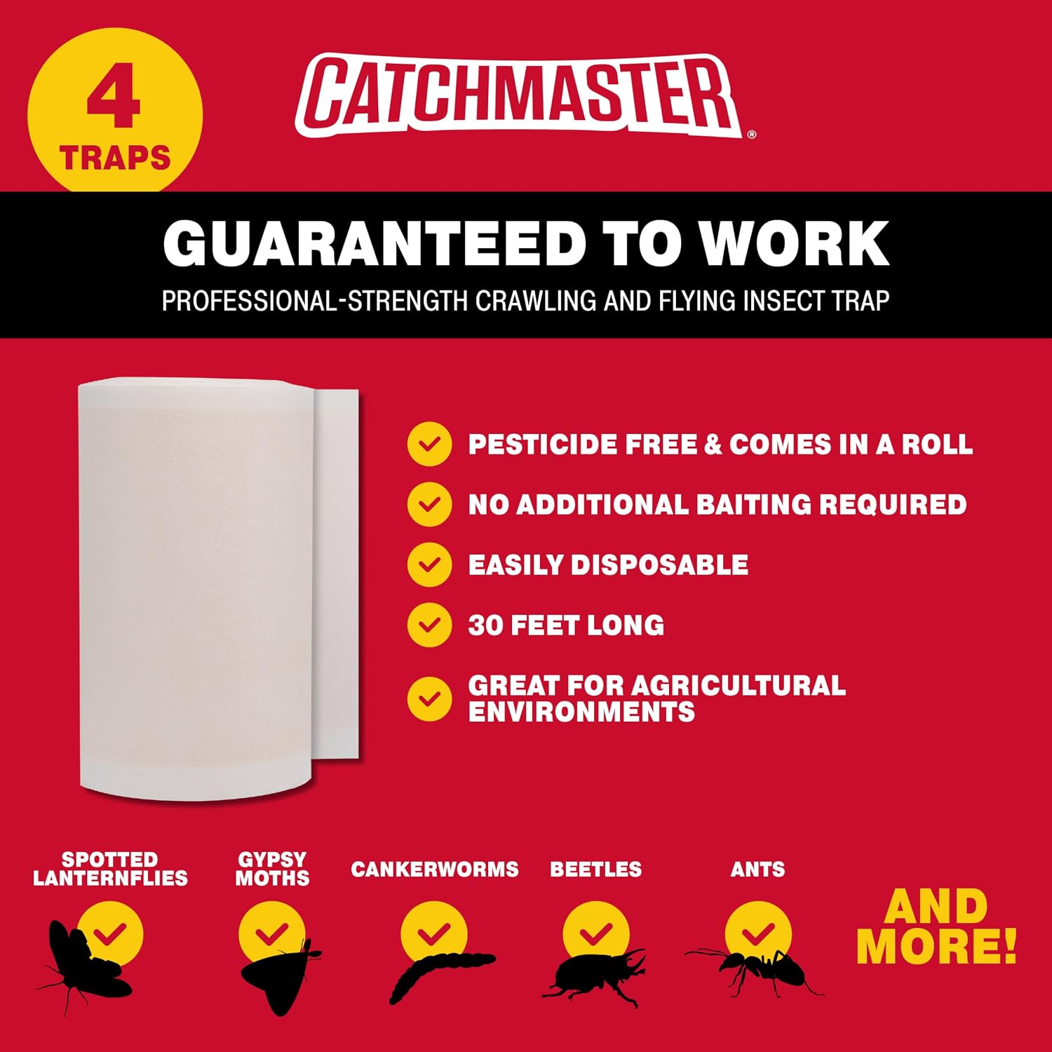 Tree Shield Lantern Fly & Ant Traps Insect Barrier, 4 Rolls 30ft Each, Outdoor Adhesive Crawling Insect Trap to