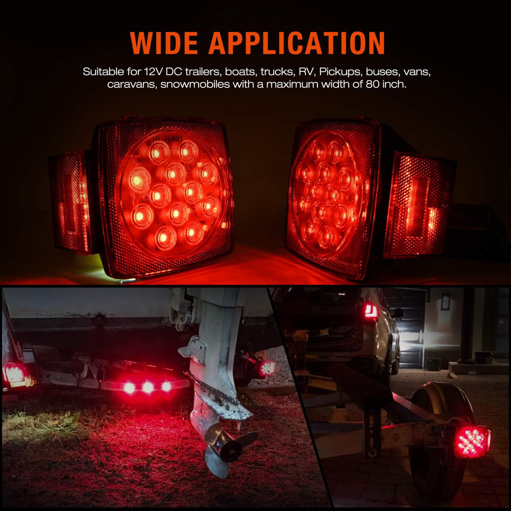 Square Submersible LED Trailer Light Kit,IP68 Waterproof 2PCS