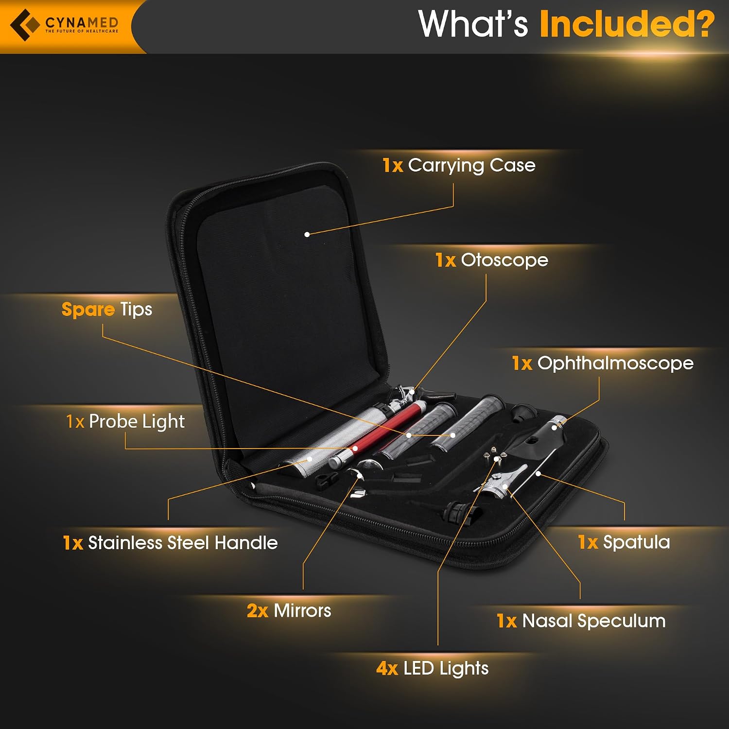 ENT Diagnostic Kit - Ear, Nose, Throat Examination Instruments Set - Otoscope, Opthalmoscope, Earwax Remover, Nasal
