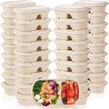 50 Pcs Compostable Take Out Food Containers with Lid, 33 oz Bagasse to Go Container 2 Compartment Rectangular