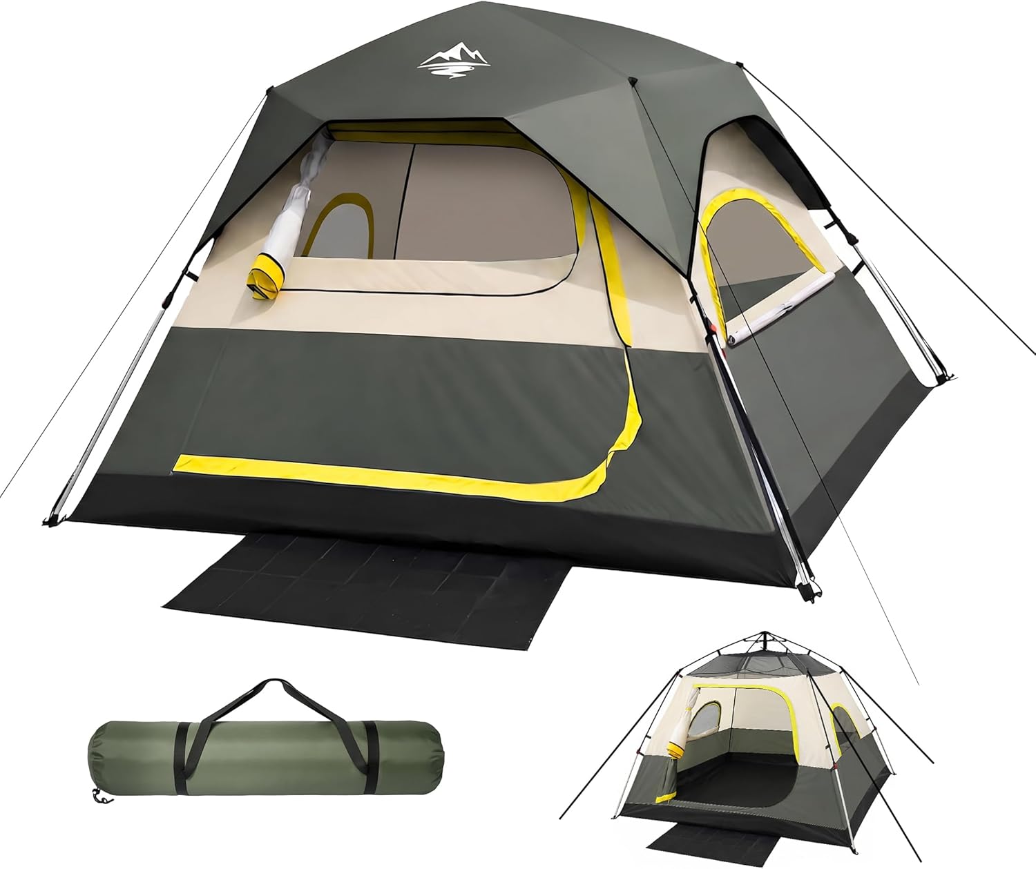 4 Person Instant Tents for Camping Setup in 50s, Cabin Tent with Rainfly | Waterproof Windproof Camping Tent, Double