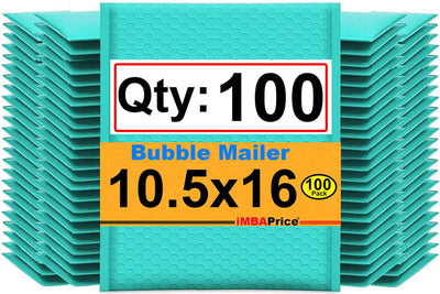10.5x16 Inches Teal Color Polybubble Bag, 100-Pack Large Size #5 Self Seal Poly Bubble Mailers Padded Packing