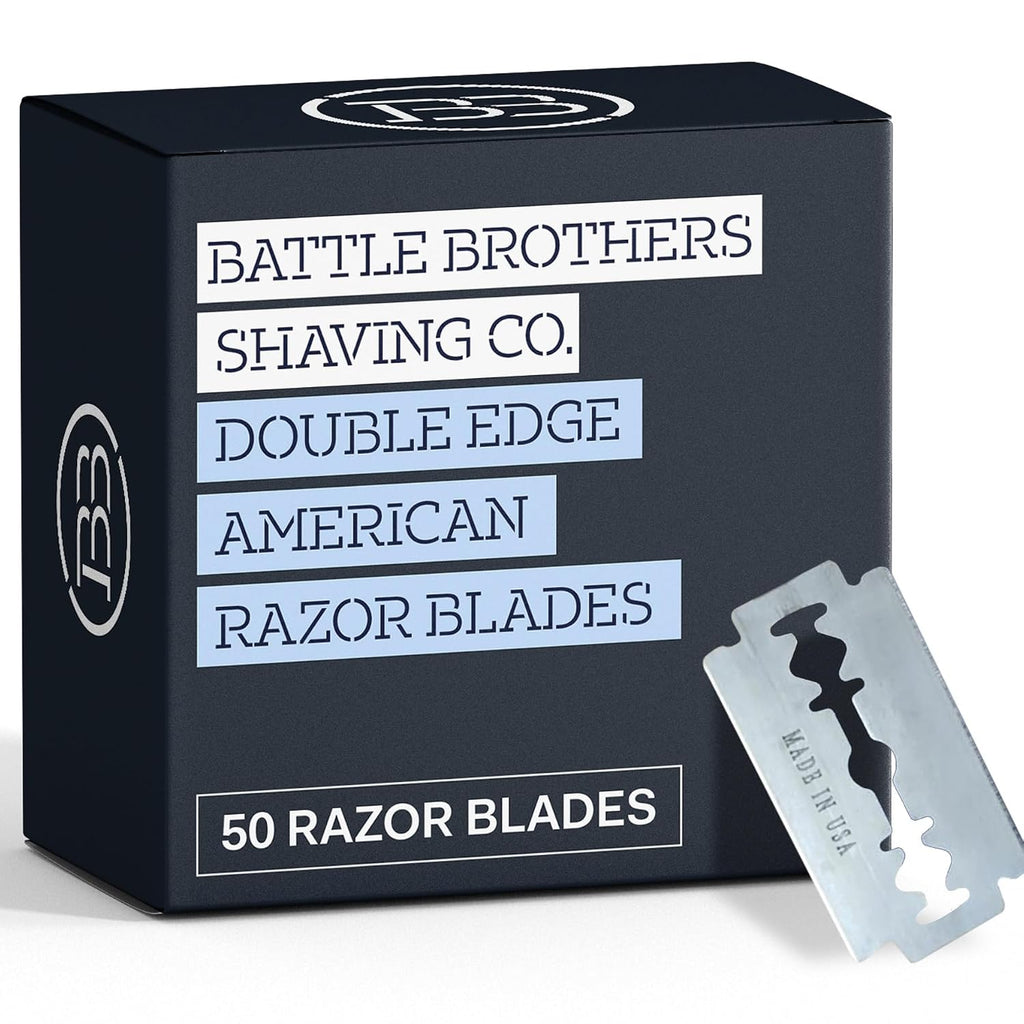 Made in USA Double Edge Razor Blades (50-Pack) – Stainless Steel, Smooth & Sharp | Fits All DE Safety Razors | Battle
