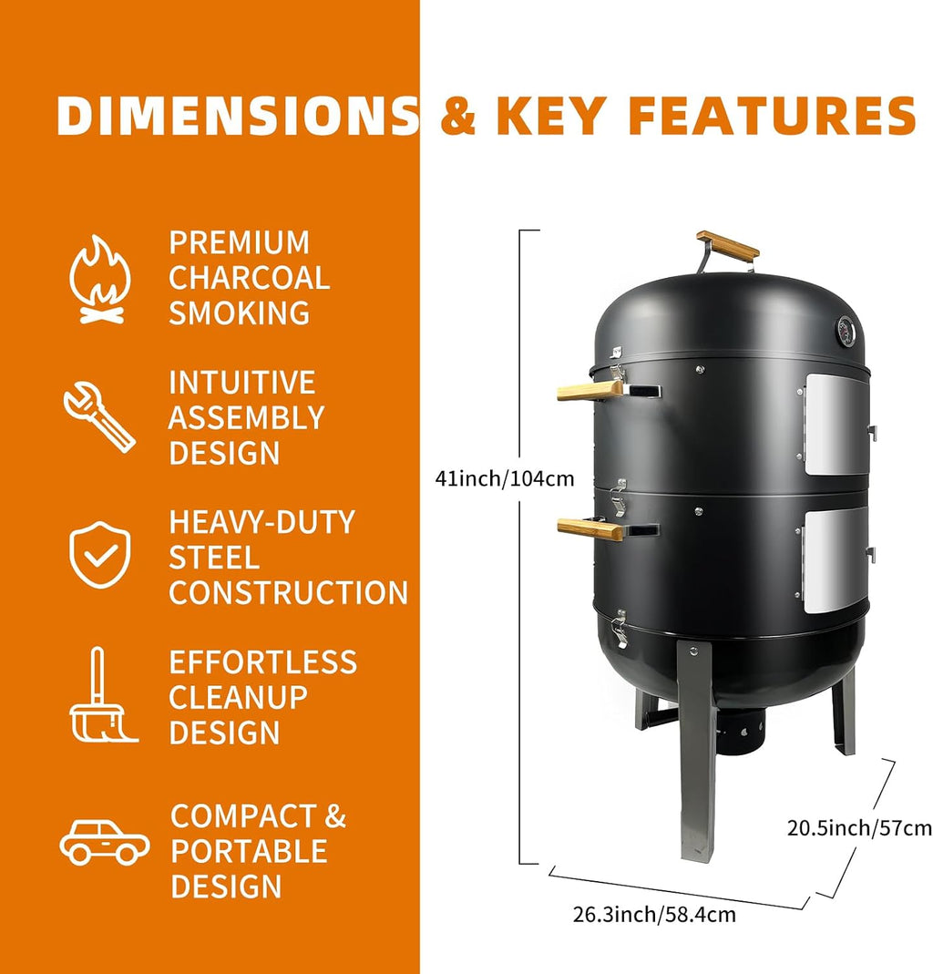 Vertical Charcoal Smoker Grills: Premium 20.5 Inch BBQ Meat Smokers