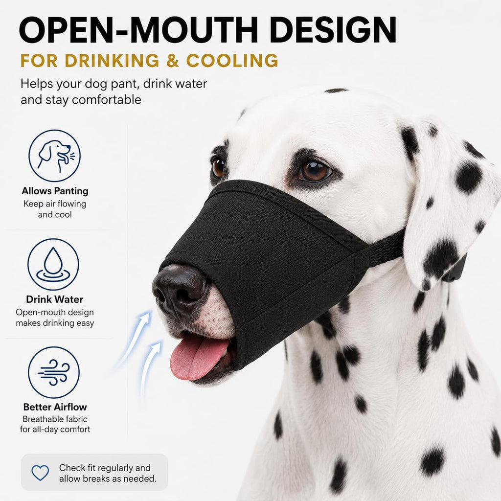 Dog Muzzle for Medium Large Dogs, Soft Cotton Canvas, Adjustable, Black,M