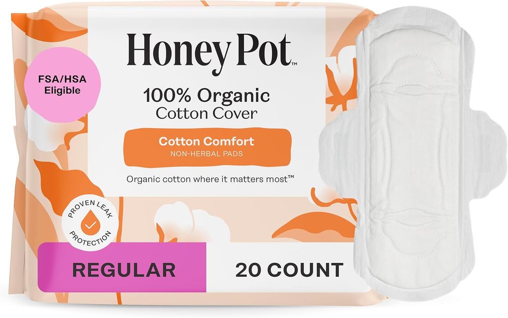 Cotton Comfort - Regular Pads for Women | Non-Herbal - Organic Cotton Cover - Menstrual Pads w/Wings - No Fragrance &